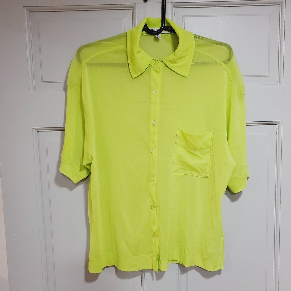 Urban Outfitters Women Sheer Top Size Large Green Short Sleeves Lightweight